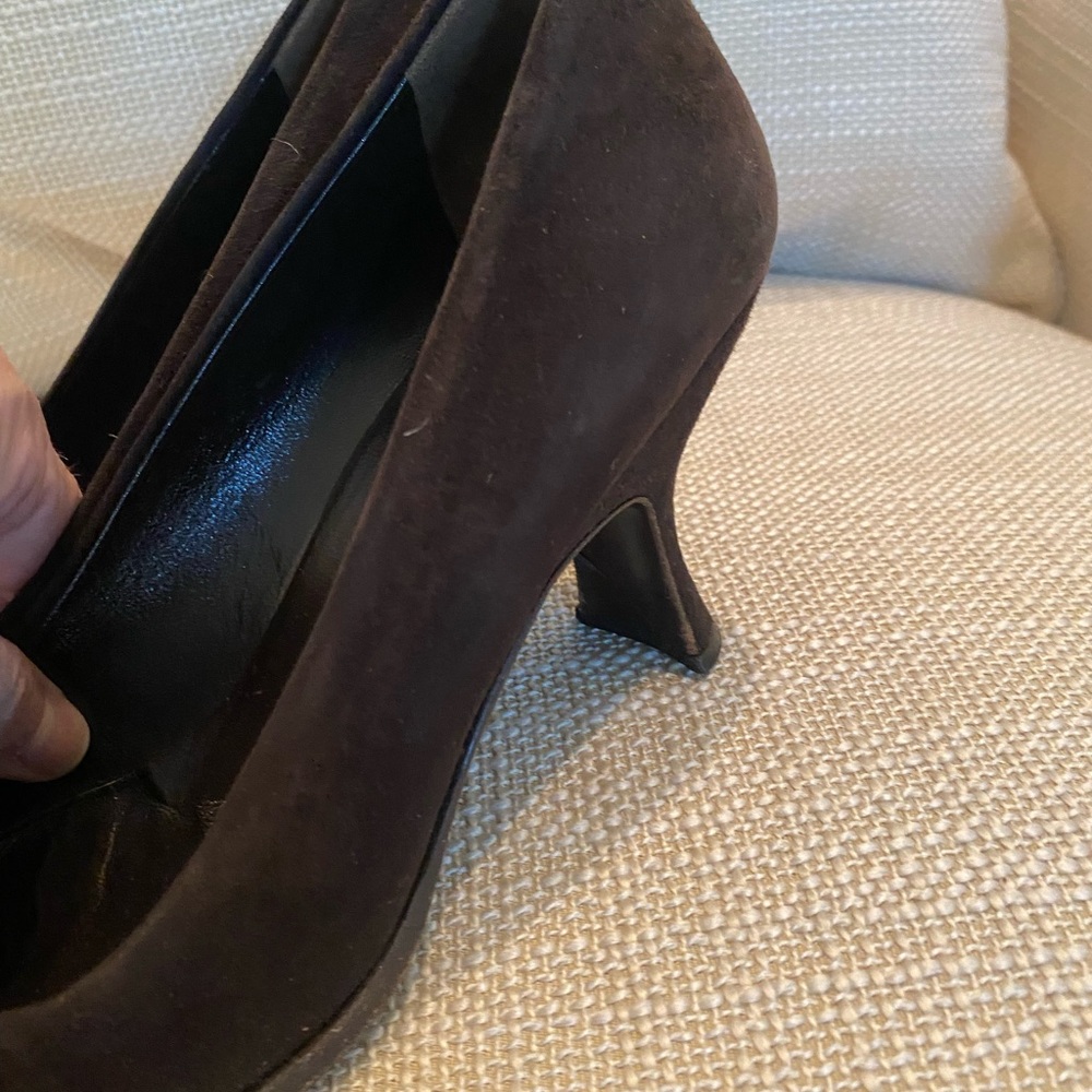 Prada Brown Suede Square Toe w Unique Heel Pump / Womens Size 8 - Picture 7 of 13